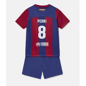 Barcelona Pedri Gonzalez #8 Hjemmebanesæt Børn 2023-24 Kort ærmer (+ korte bukser)